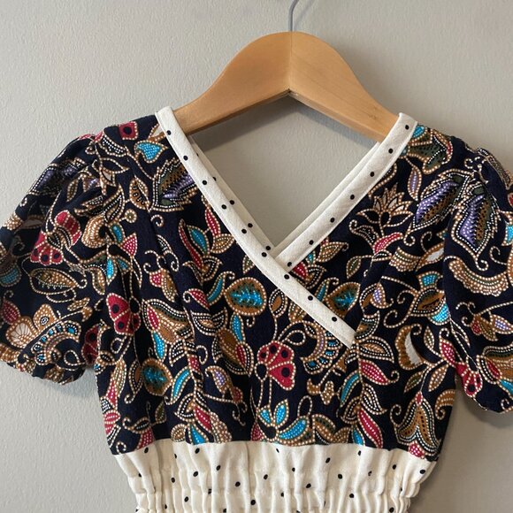 Handmade Children's 100% Cotton Multicolour Pattern Off White Polka Dot Dress - Picture 5 of 14